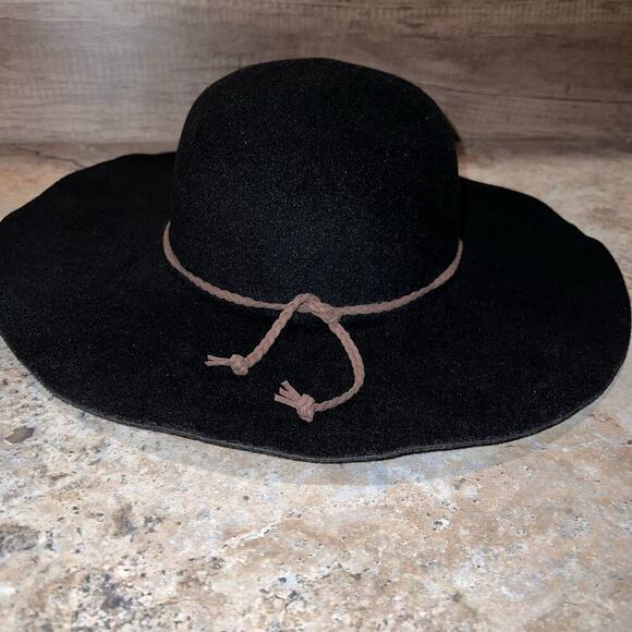 Altar'd State Black Floppy Boho Hat Oversized Wide Brimmed w Brown Cord Detail - Picture 14 of 14